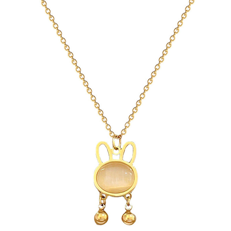 Collana con pendente a coniglio occhio di gatto in acciaio al titanio minimalista per donne e uomini, gioielli con catena a medaglione geometrico con finitura placcata in oro