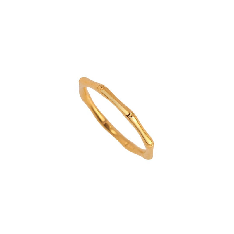 Minimalist Titanium Steel Plated 18K Gold Bamboo Joint Ring Fashionable Hypoallergenic Elegant Hand Jewelry
