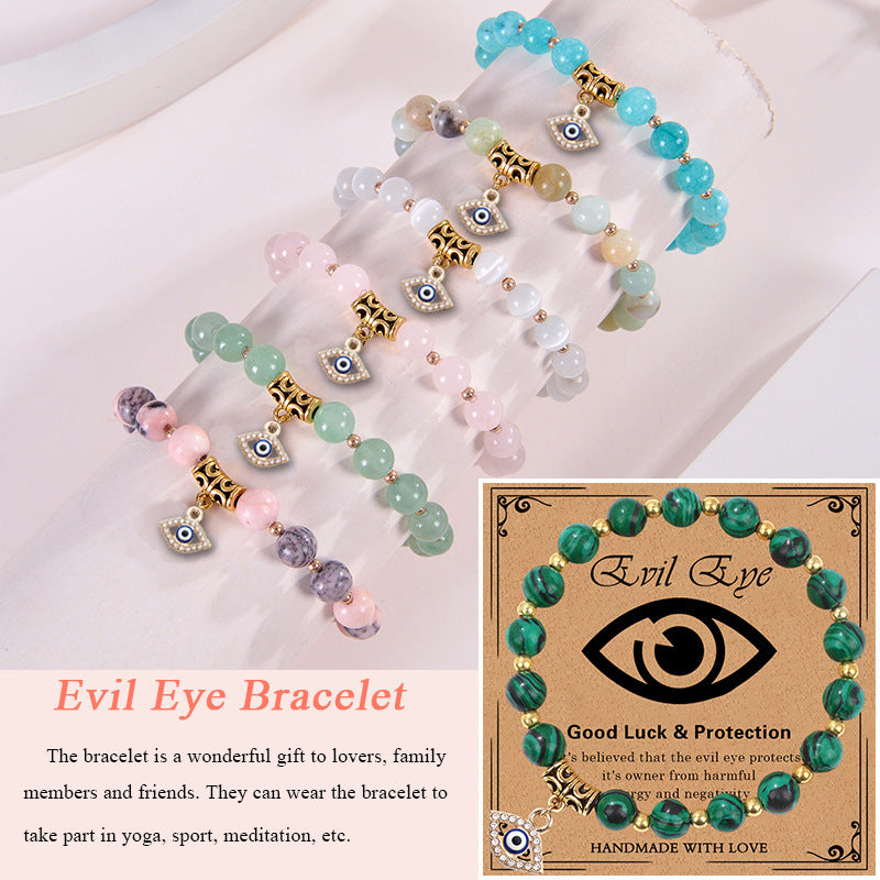 Minimalist Elegant 8mm Pink Zebra Stone Evil Eye Bracelet Unisex Fashion Jewelry Gift