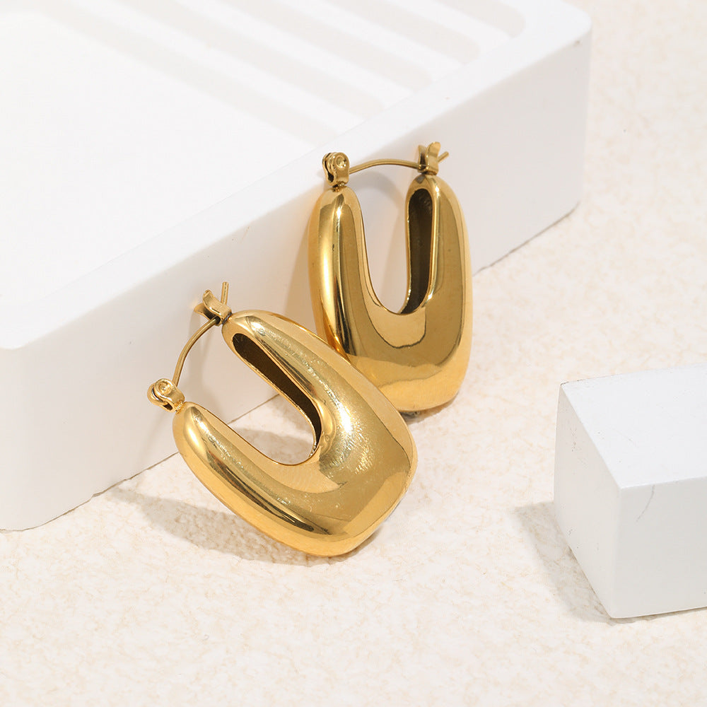 Vintage Elegant 18K Gold Plated Stainless Steel Geometric U-Shaped Hoop Earrings for Women