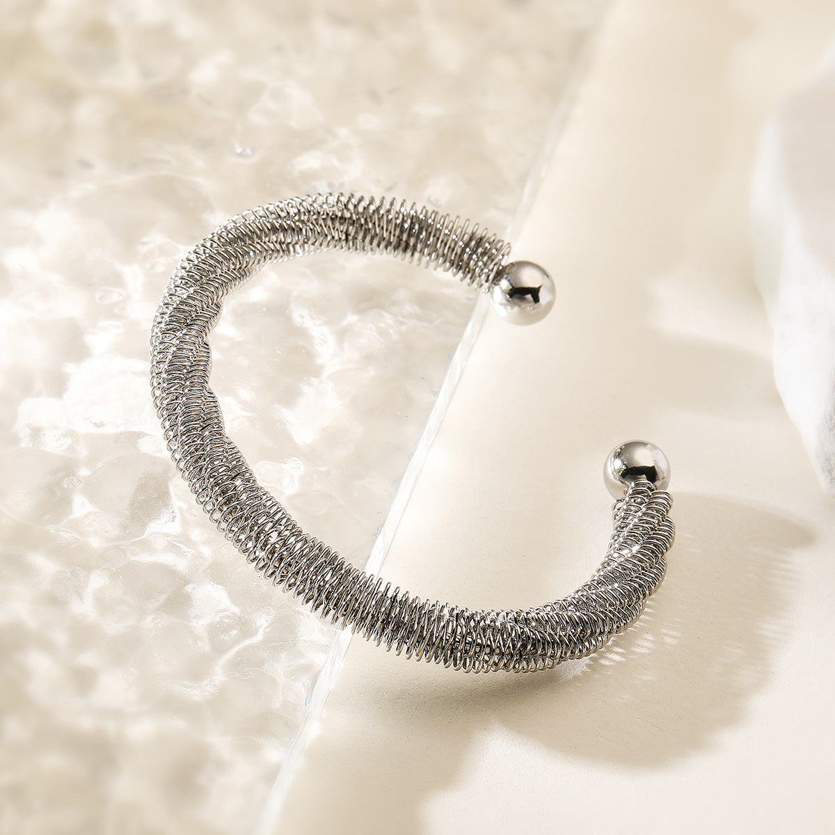 Vintage Geometric Plated Stainless Steel Open Cuff Bracelet for Women