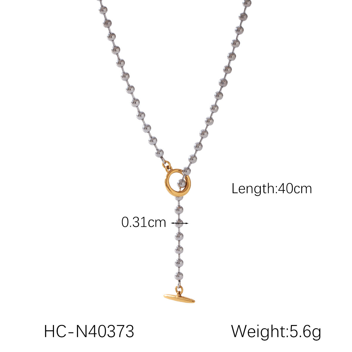 Minimalist Geometric Round Bead Pendant Necklace for Women in Stainless Steel with Titanium Steel Charm and Gold Plated Snake Chain
