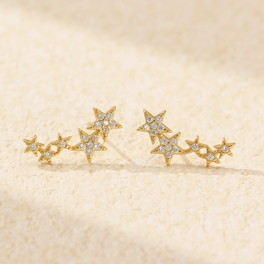 Orecchini a perno a forma di stella Sweet-Edgy in argento sterling S925 con intarsio di strass da donna