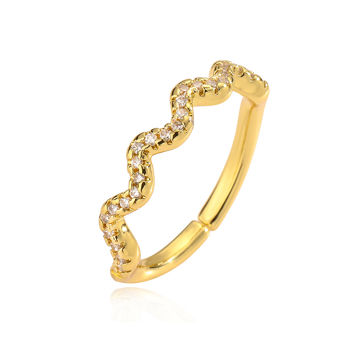 Minimalist Irregular Geometric Copper Ring with 18K Gold Plating and Zircon Inlay for Women