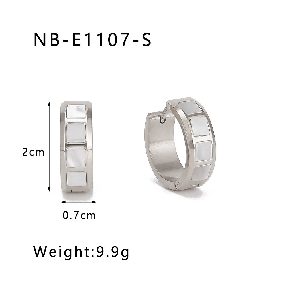 Minimalist Geometric Stainless Steel Hoop Earrings with Zircon Inlay and 18K Gold Vacuum Plating for Women