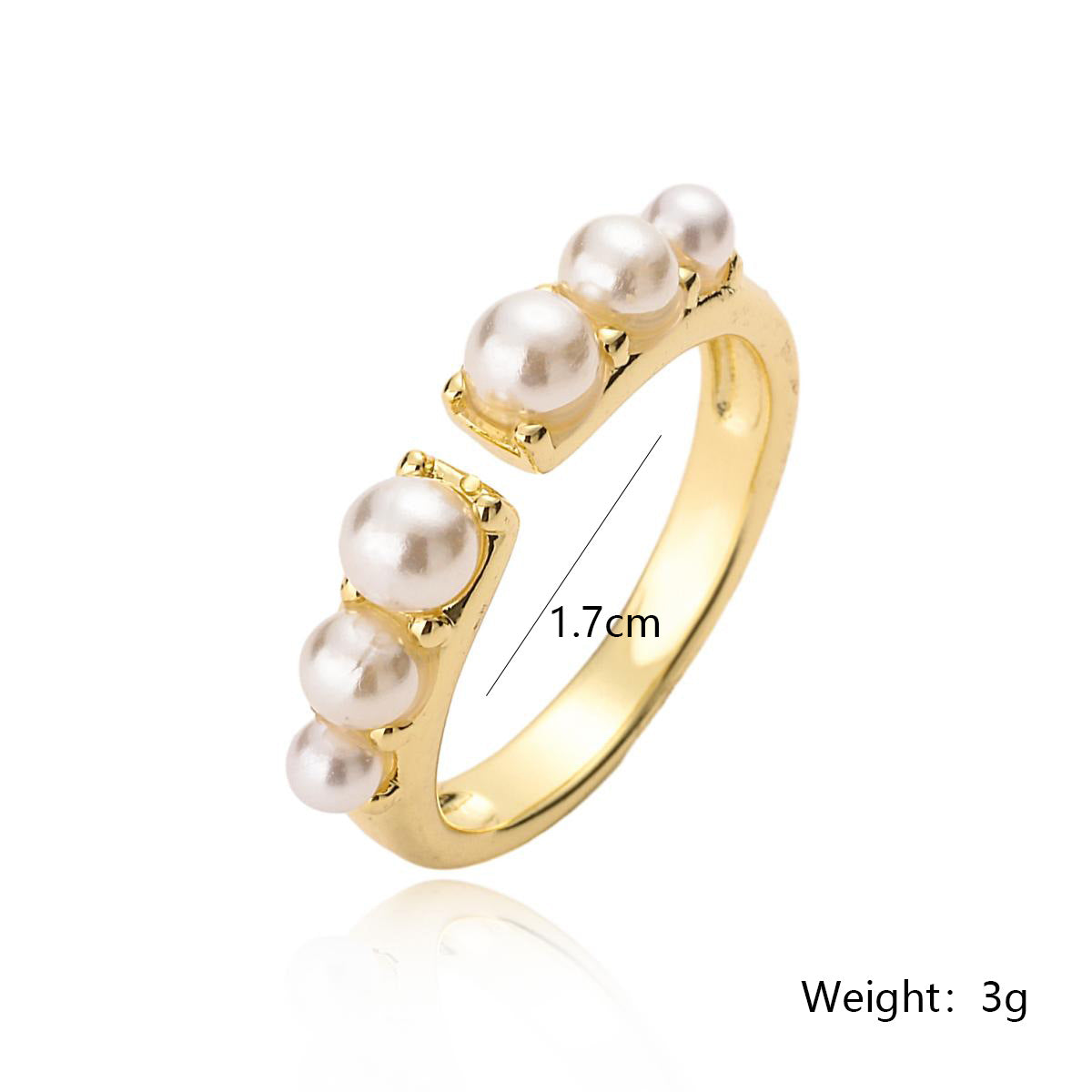Anello Aperto Geometrico Minimalista da Donna in Ottone con Placcatura in Oro Vero e Intarsio di Perle