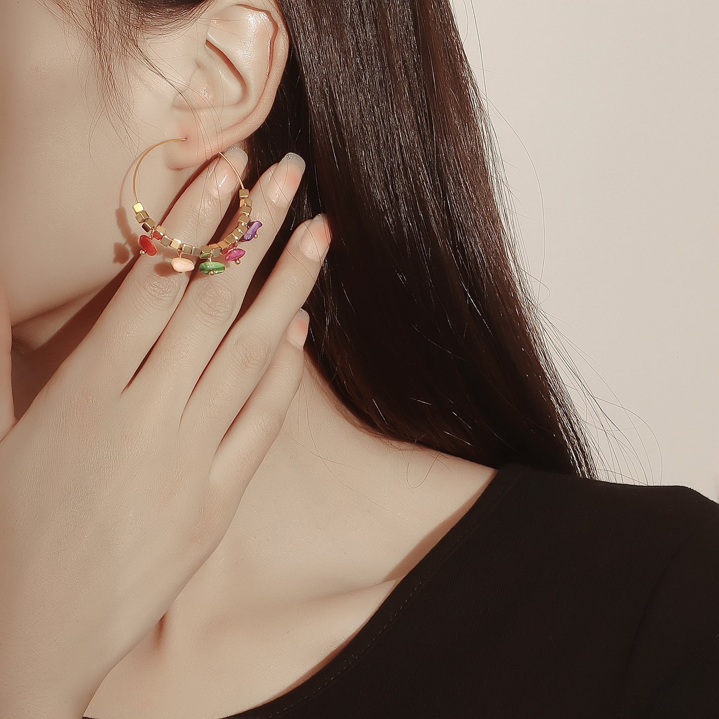 Pendientes de aro bohemios geométricos de turquesa para mujer con acabado de aleación chapada y motivo lunar inspirado en la naturaleza