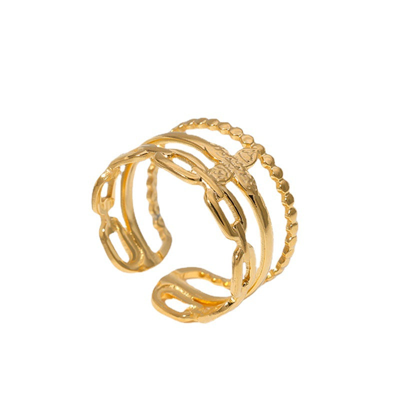 Geometric Chain Plated Stainless Steel Ring