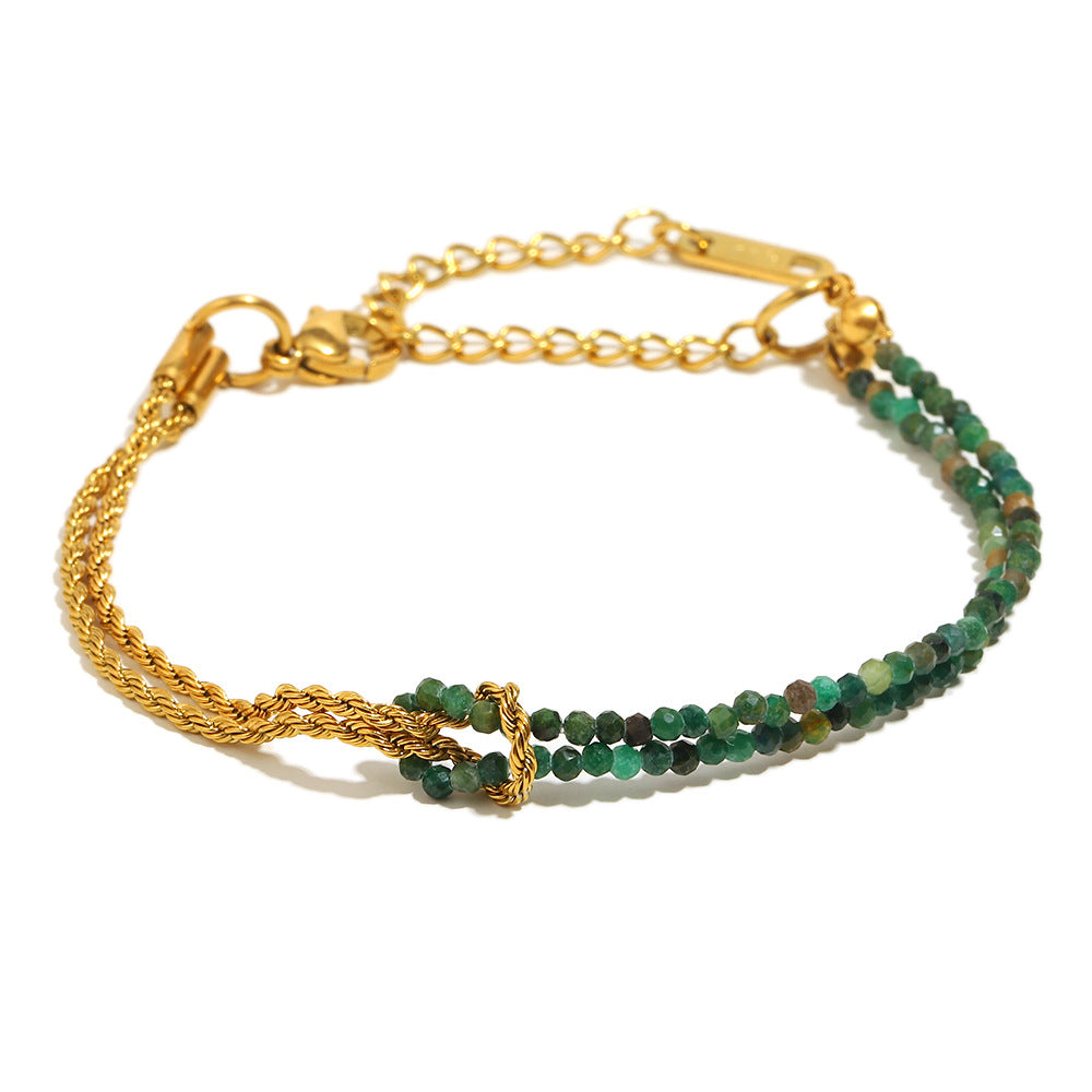 Bracciale a catena ritorta in acciaio inossidabile geometrico alla moda con placcatura in oro 18 carati e dettagli in pietra naturale da donna