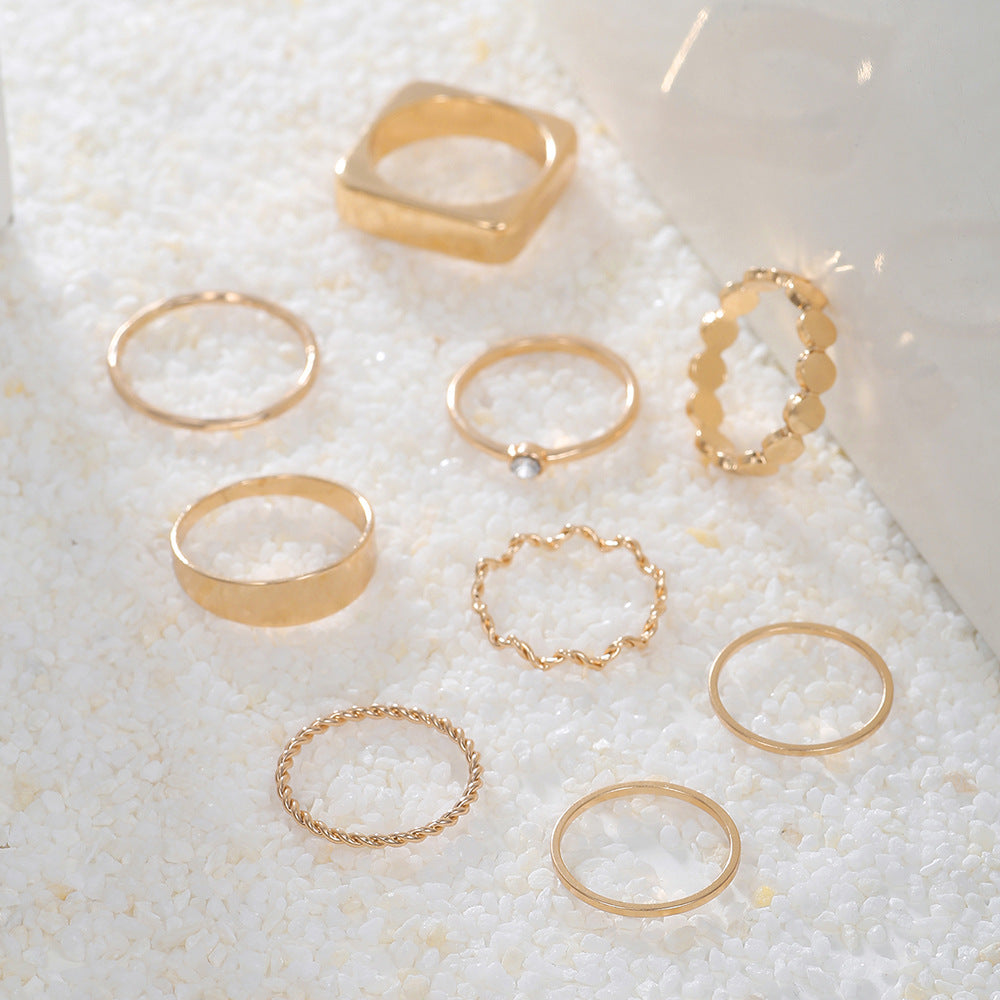 Geometric Rhinestone Inlay Plated Alloy Ring Set for Women