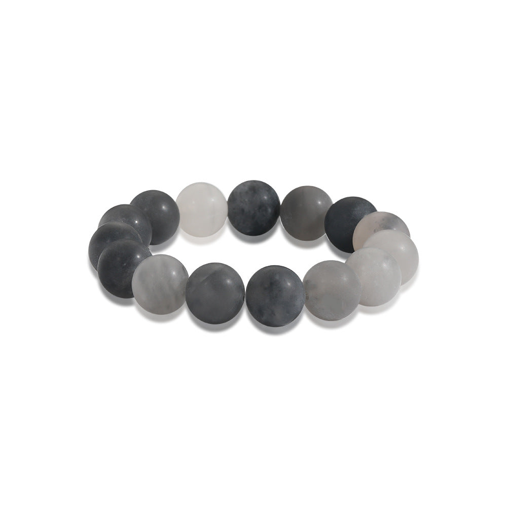 Vintage Matte Gray Crystal Beaded Bracelet Geometric Round Stone Hand Jewelry for Men and Women