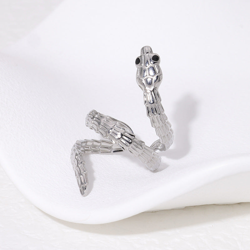 Anillo Atrevido con Forma de Serpiente de Acero Inoxidable con Textura Francesa, Chapado en Oro de 18K, Anillo de Moda Ajustable para Mujer