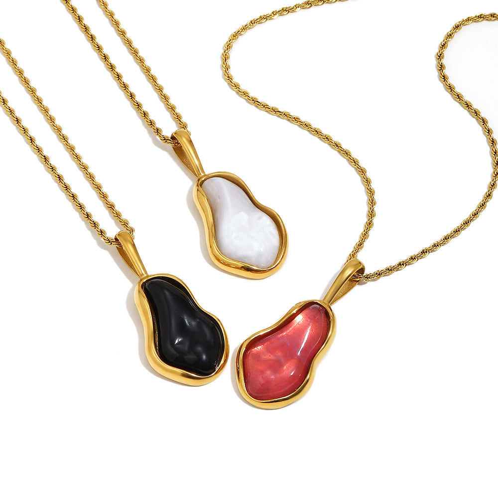 Collana con Pendente Lusso Minimalista Geometrico in Acciaio Inossidabile con Placcatura Oro 18K e Design Ispirato a Perle Barocche da Donna