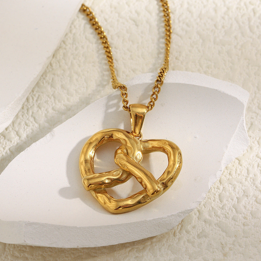Minimalist Cross Heart Pendant Necklace in Stainless Steel with 18K Gold Plating for Women