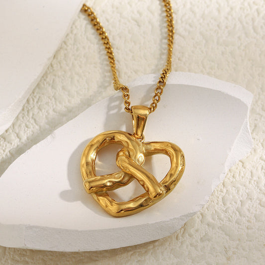 Minimalist Cross Heart Pendant Necklace in Stainless Steel with 18K Gold Plating for Women