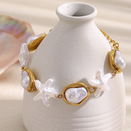 Pulsera de Estrella de Mar de Acero Inoxidable con Chapado en Oro de 18K Geométrica Minimalista para Mujer