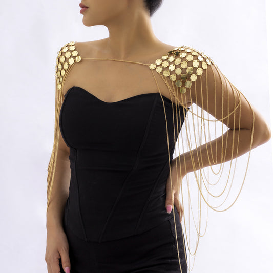 Catena per il corpo a U geometrica personalizzata con nappe e paillettes da donna