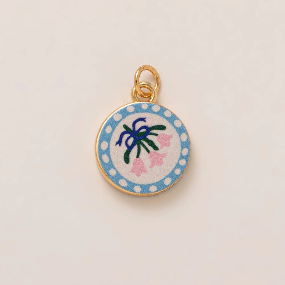 Minimalist Luxury Heart Shaped 18K Gold Plated Brass Pendant with Fruit and Floral Motifs