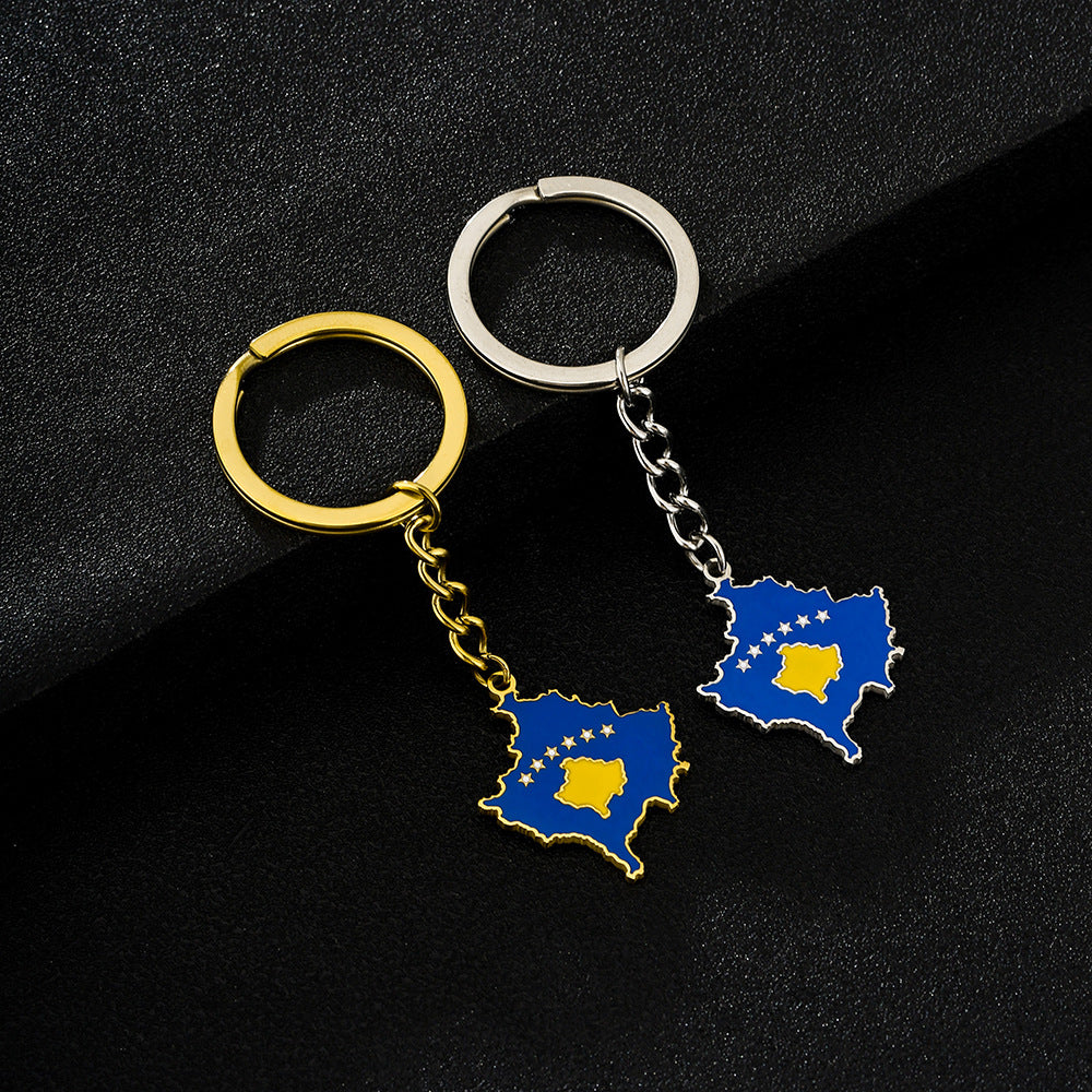 Llavero Colgante de Kosovo Estilo Vintage de Acero Inoxidable para Hombres y Mujeres, Accesorio de Moda