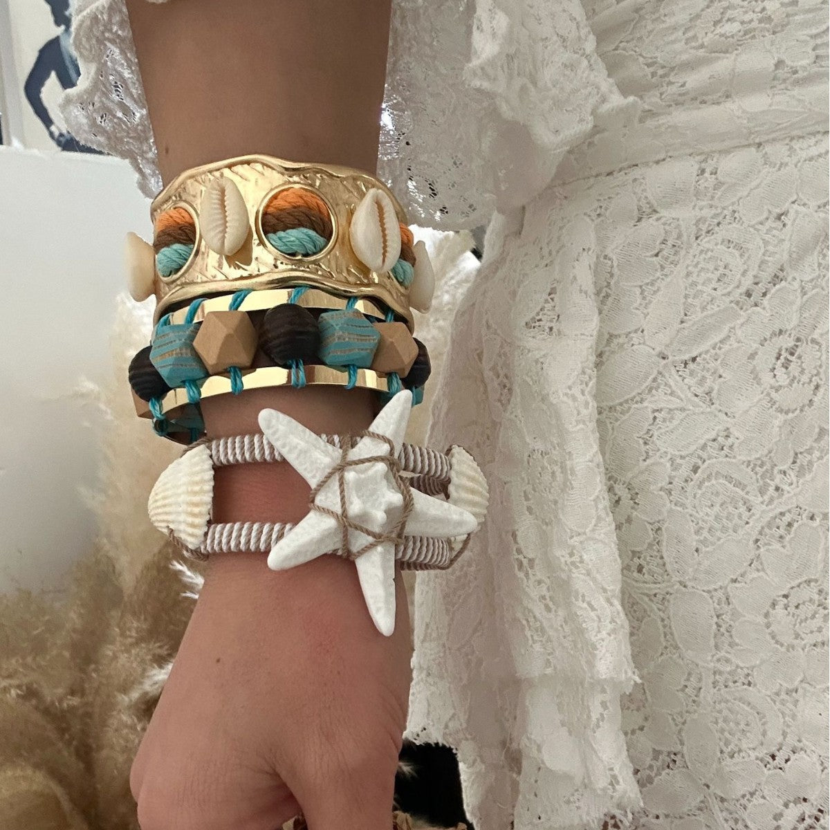 Vacation Style Geometric Starfish Plated Alloy Bracelet for Women