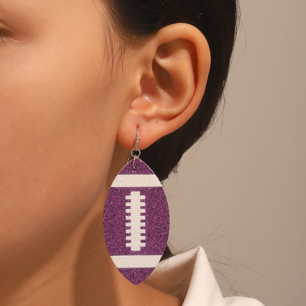 Vintage Acrylic Heart Stud Earrings with Sports Ball Print for Women