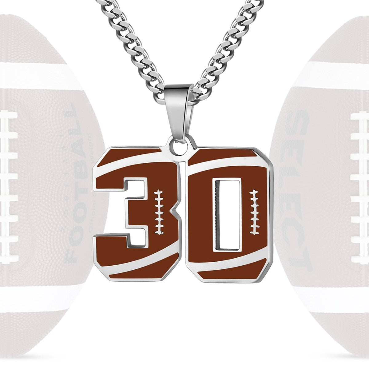 Motivational Football Number Pendant Necklace for Men in Stainless Steel with Polished Finish and Letter/Number Design