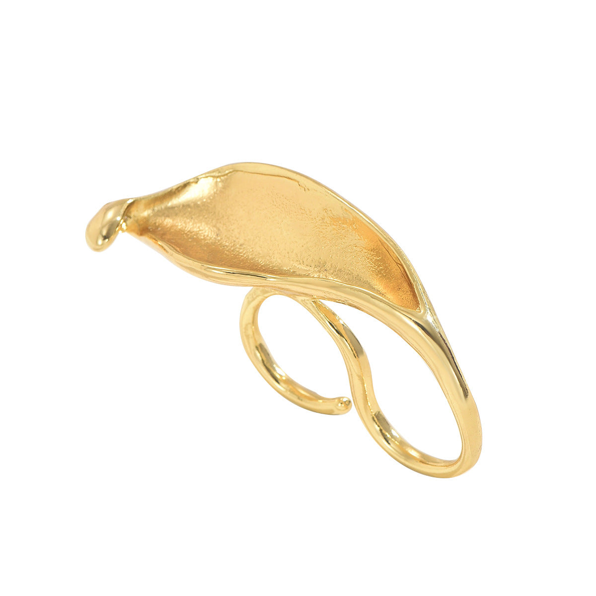 Anillo Abierto Minimalista con Forma de Hoja Mate para Mujer en Aleación de Zinc con Acabado Chapado