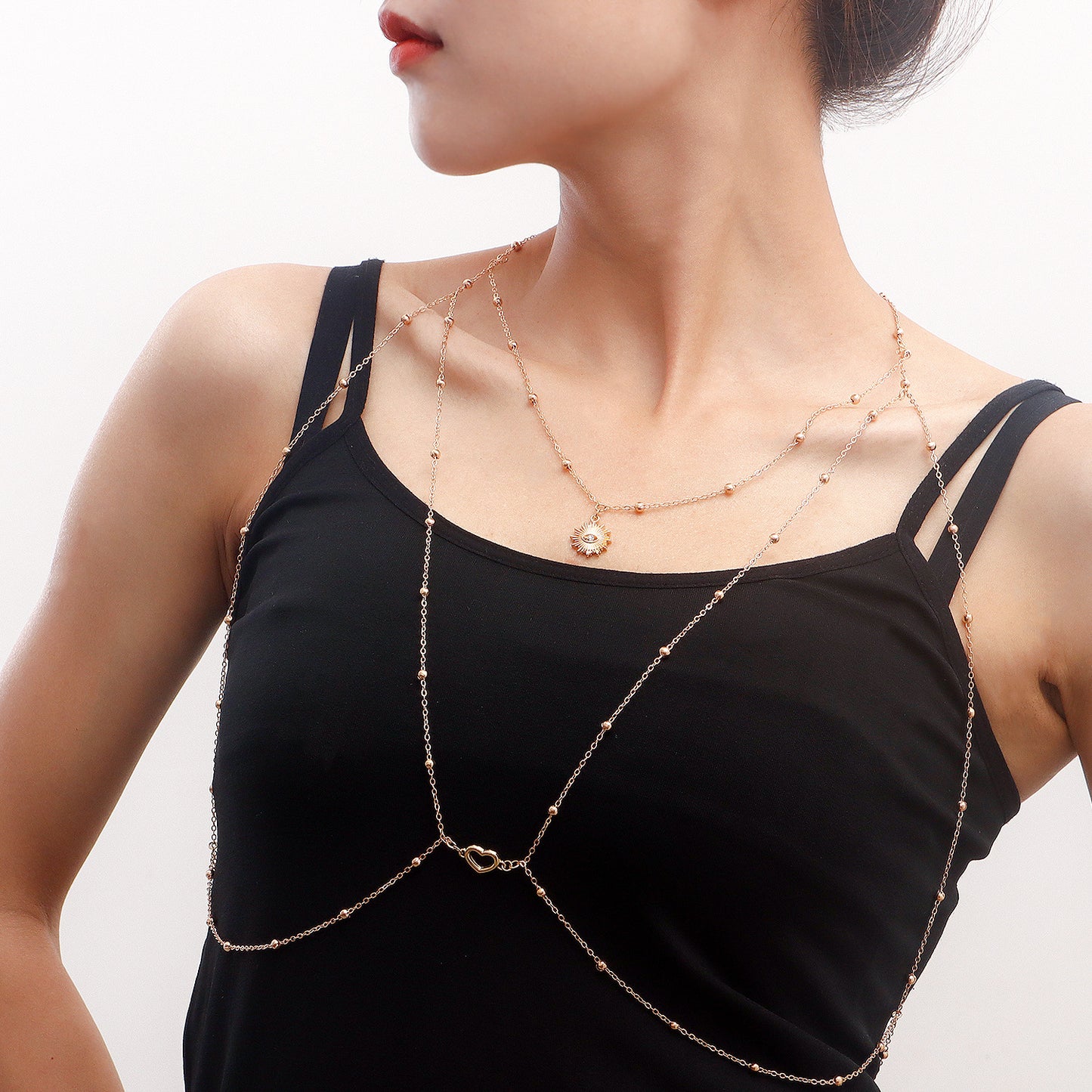 Minimalist Geometric Body Chain for Women with Alloy Beads and Plated Finish