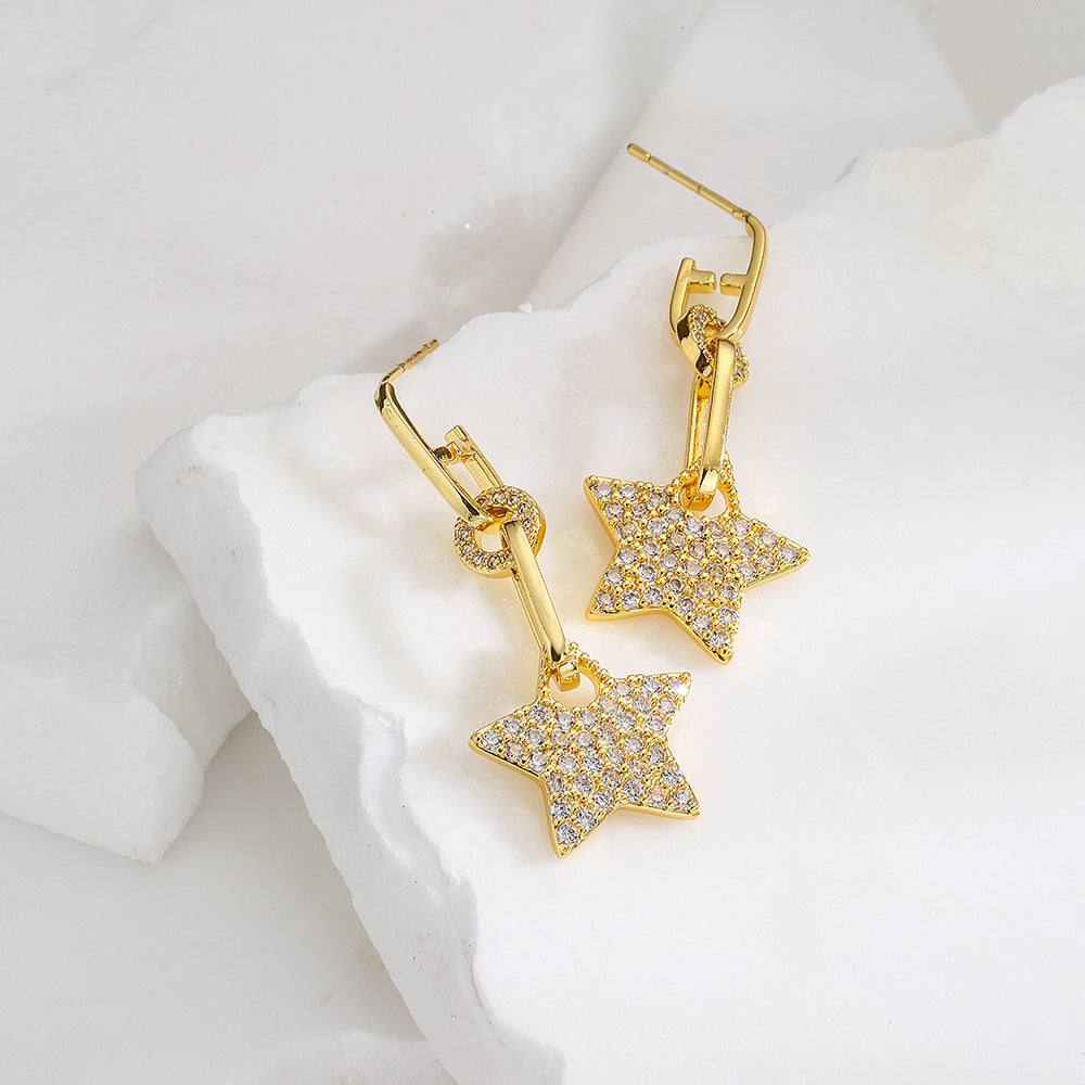 Minimalist Geometric Copper Earrings with 18K Gold Plating and Micro-Paved Zirconia for Women
