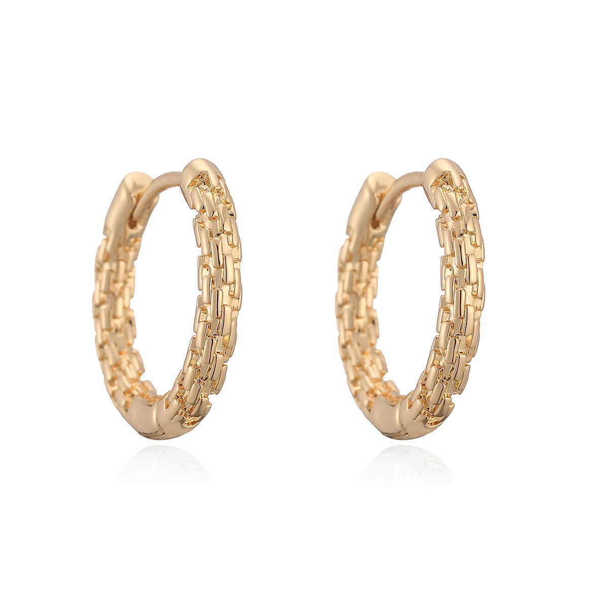 Vintage 18K Gold Plated Brass Geometric Hoop Earrings for Women