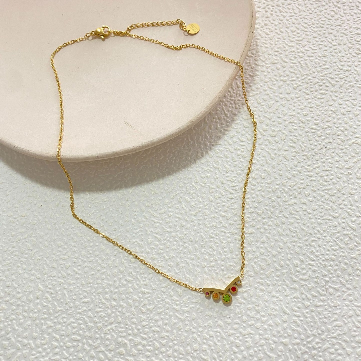 Minimalist Luxury Gold Plated Titanium Steel Geometric Deer Antler Necklace with Colorful Cubic Zirconia for Unisex