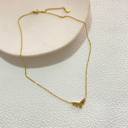 Minimalist Luxury Gold Plated Titanium Steel Geometric Deer Antler Necklace with Colorful Cubic Zirconia for Unisex