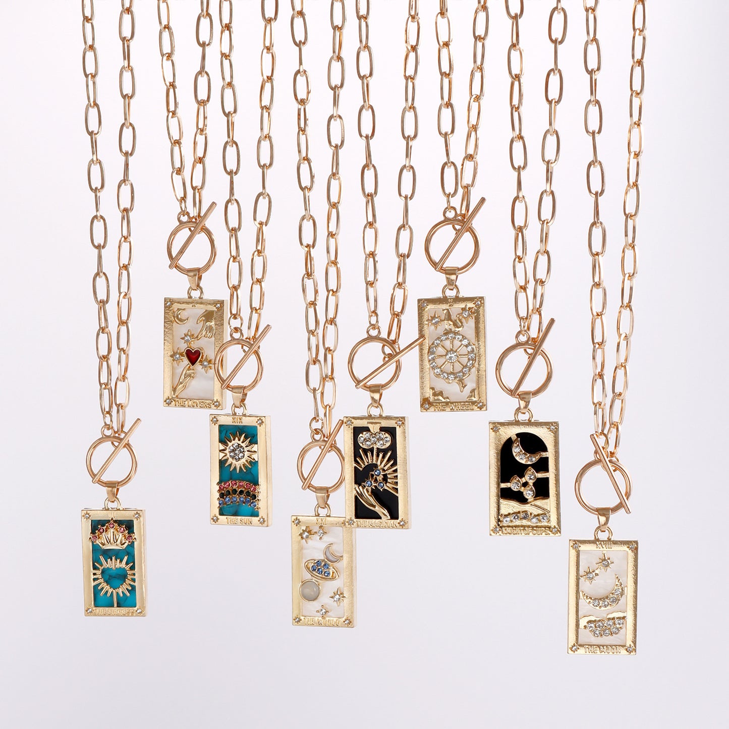 Vintage-Inspired Geometric Alloy Pendant Necklace with Imitation Rhinestone and Mother-of-Pearl Inlay, Electroplated Long Layered Clavicle Chain for Women