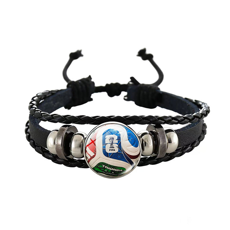 Unisex Geometric Round Braided Leather Bracelet Adjustable Handmade Wristband