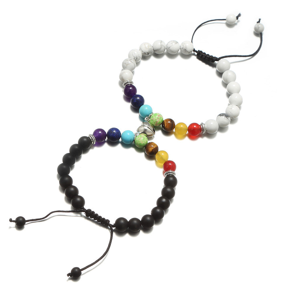 Geometric Round Natural Stone Bracelet Set for Couples