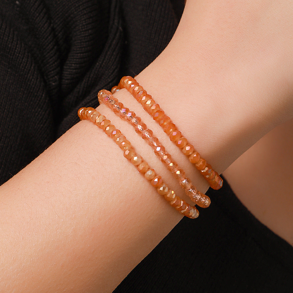 Minimalist Floral Cut Crystal Glass Beaded Stretch Bracelet Set for Unisex