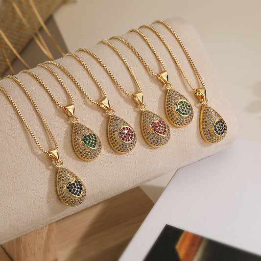Collar Minimalista de Cobre con Forma de Lágrima, Chapado en Oro de 18K y Acentos de Zirconia para Mujer