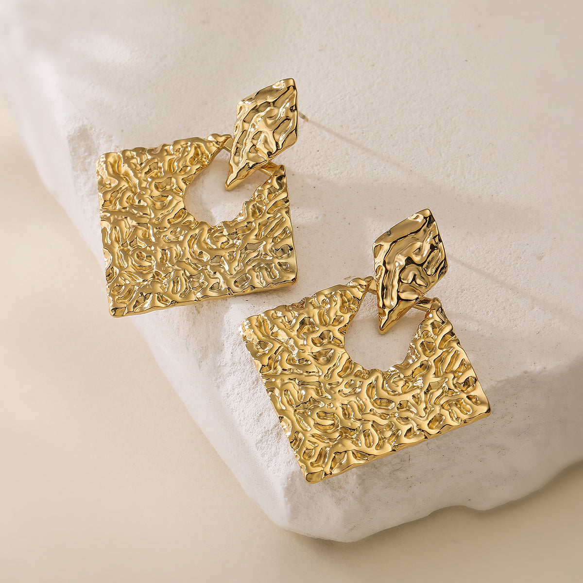 Minimalist Elegant 18K Gold Plated Geometric Stainless Steel Drop Earrings for Women
