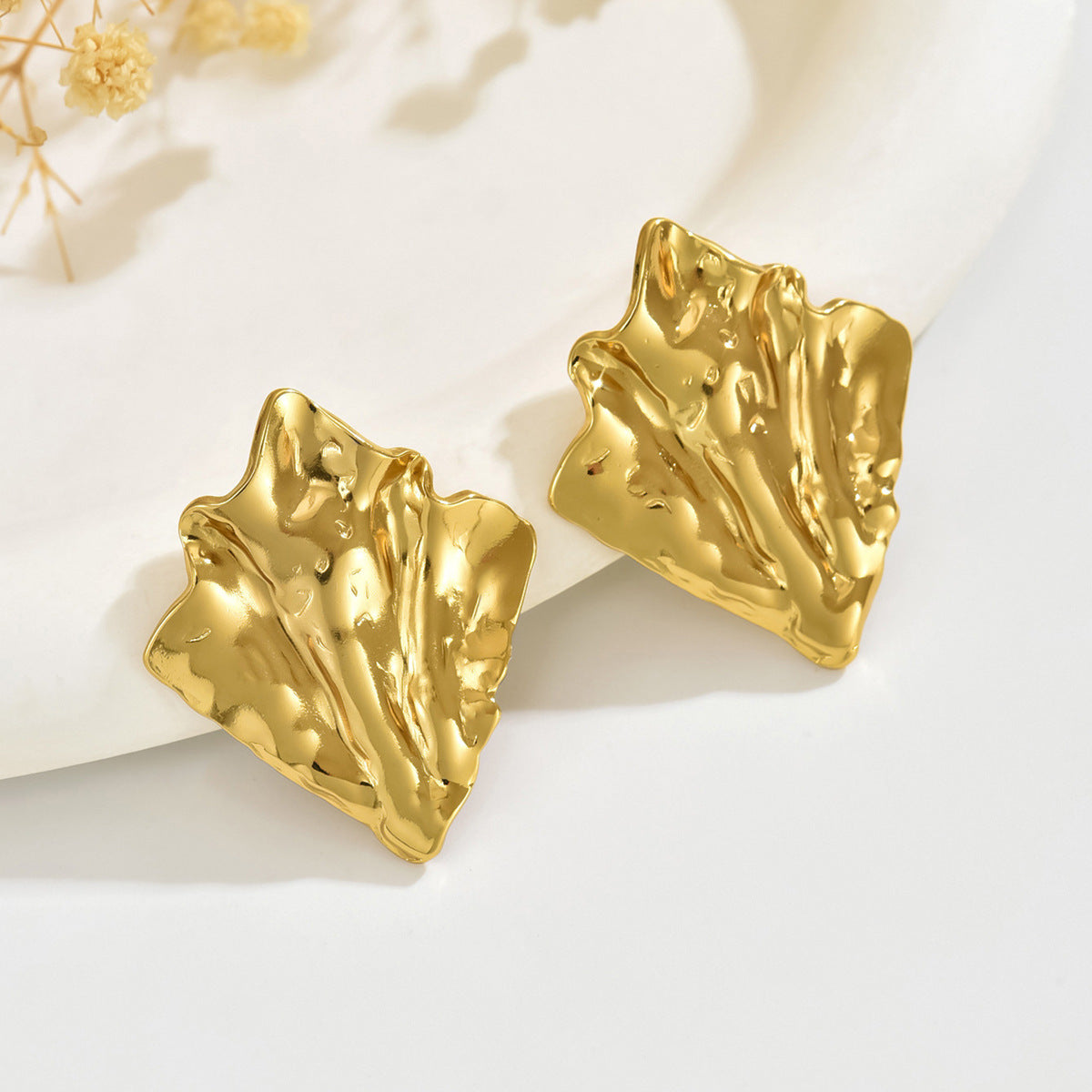 Orecchini vintage di lusso in acciaio inossidabile con pieghe irregolari e forme geometriche