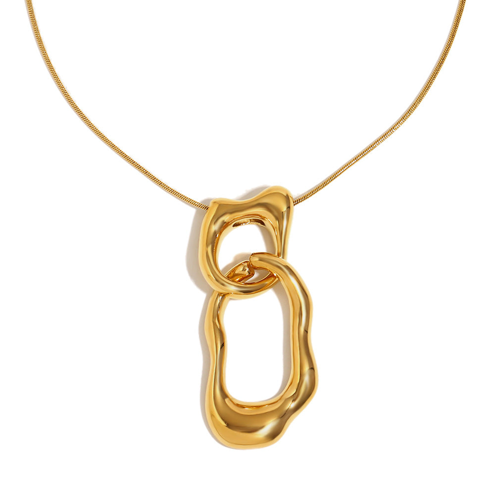 Collana con ciondolo ad anello irregolare geometrico minimalista da donna in acciaio inossidabile placcato oro 18 carati