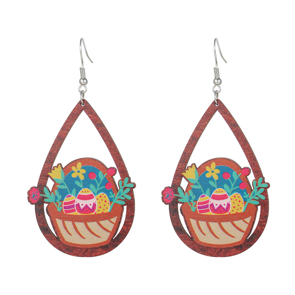 Hollow Maple Leaf Teardrop Wood Plated Earrings