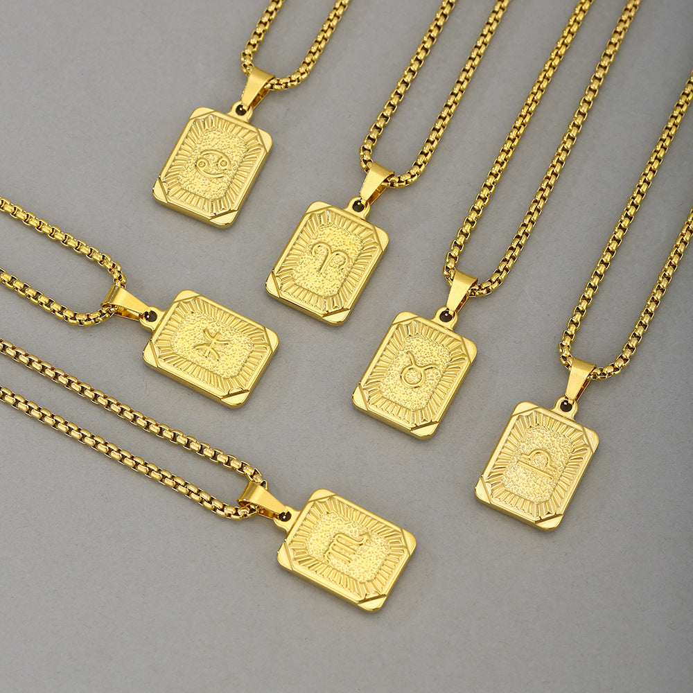 Collana con Pendente Zodiacale Geometrico Minimalista in Acciaio Inossidabile con Finitura Placcata per Uomo e Donna