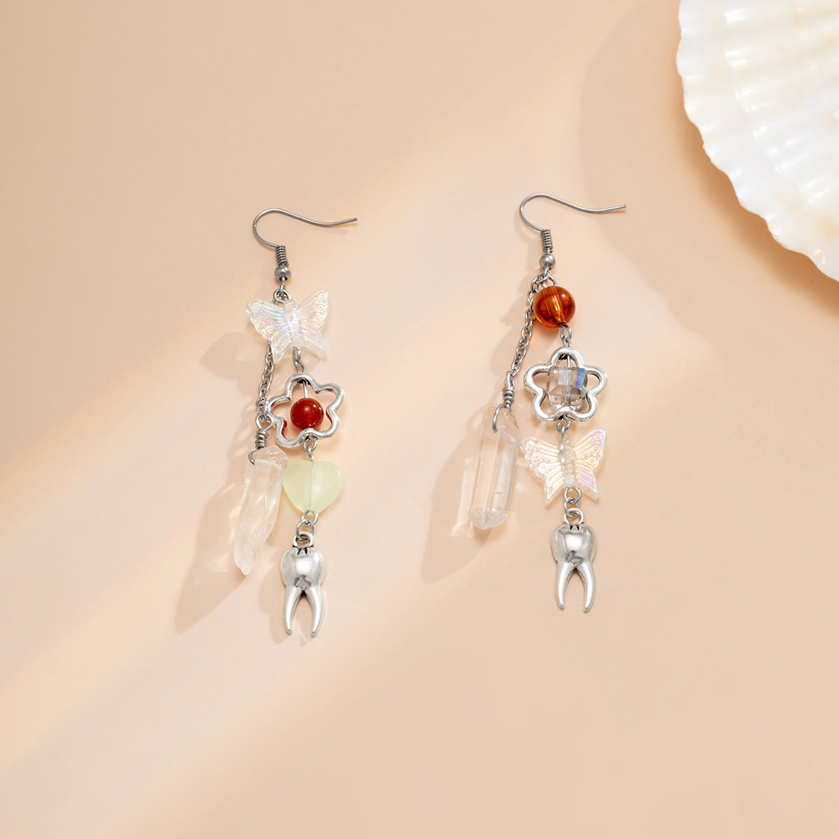 Sweet Vintage Butterfly Flower Teardrop Crystal Acrylic Alloy Plated Earrings with Tassel for Women
