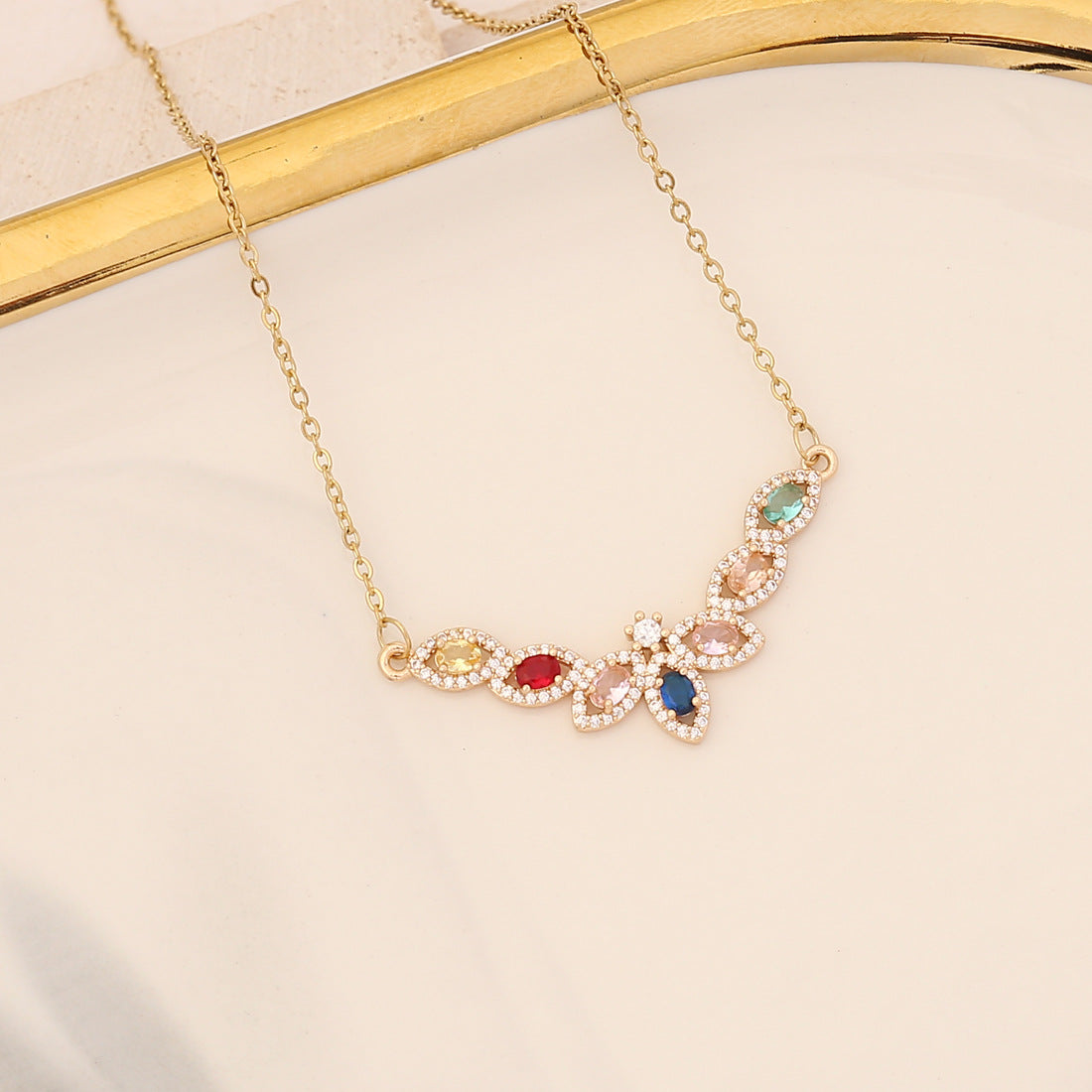 Elegant Floral Cubic Zirconia Plated Stainless Steel Necklace