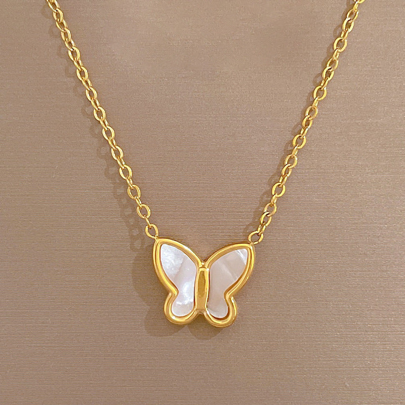 Butterfly Geometric Minimalist Titanium Steel Plated Collar Necklace for Unisex