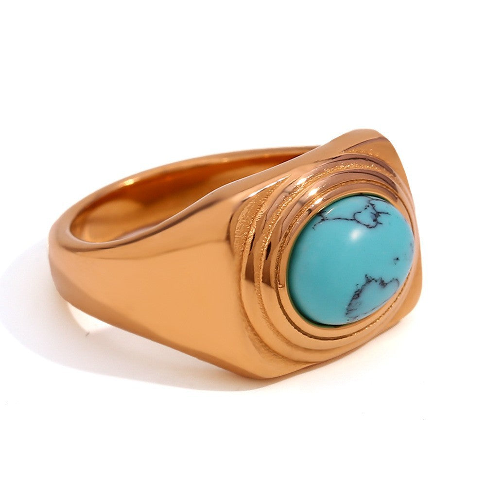 Fashionable Vintage French-Style Geometric Stainless Steel Ring Set for Women with 18K Gold Plating and Micro-Pave Detailing