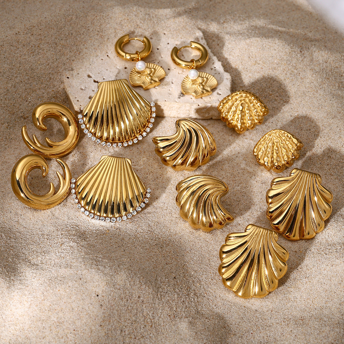 Trendy Natural Shell-Shaped Stainless Steel and Titanium Steel Plated Earrings