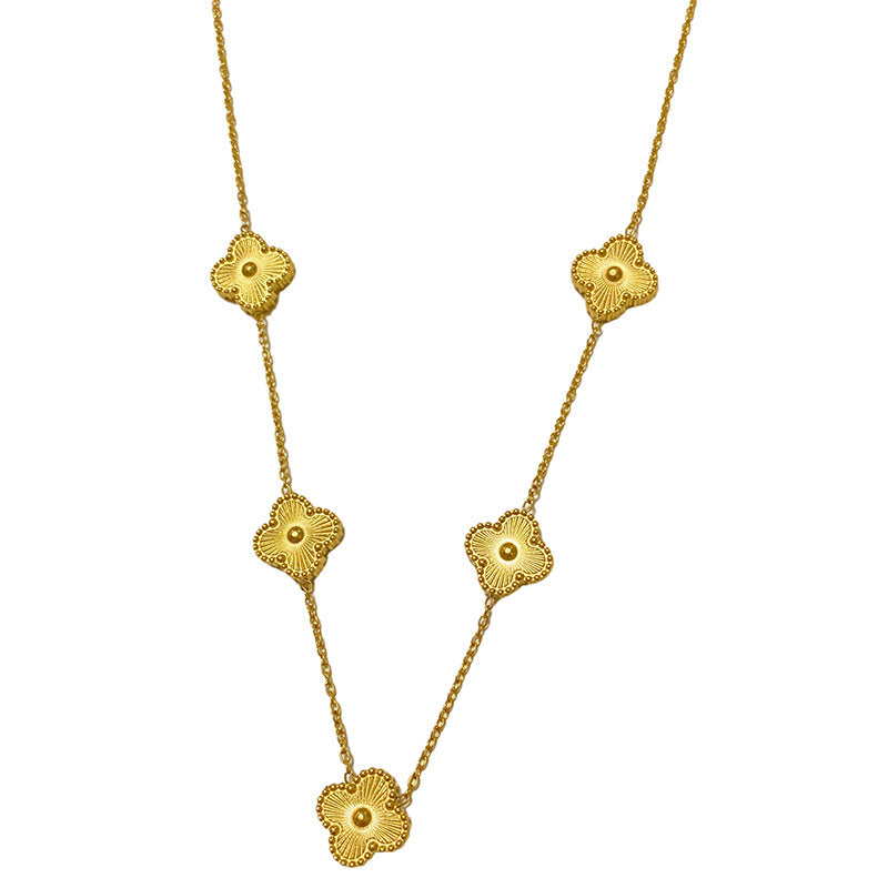 Laser Four-Leaf Clover Titanium Steel Plated Necklace Set Unisex