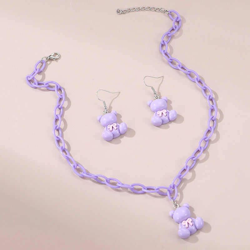 Set di collana con ciondolo a orso primaverile e floreale per bambini in resina con catena regolabile