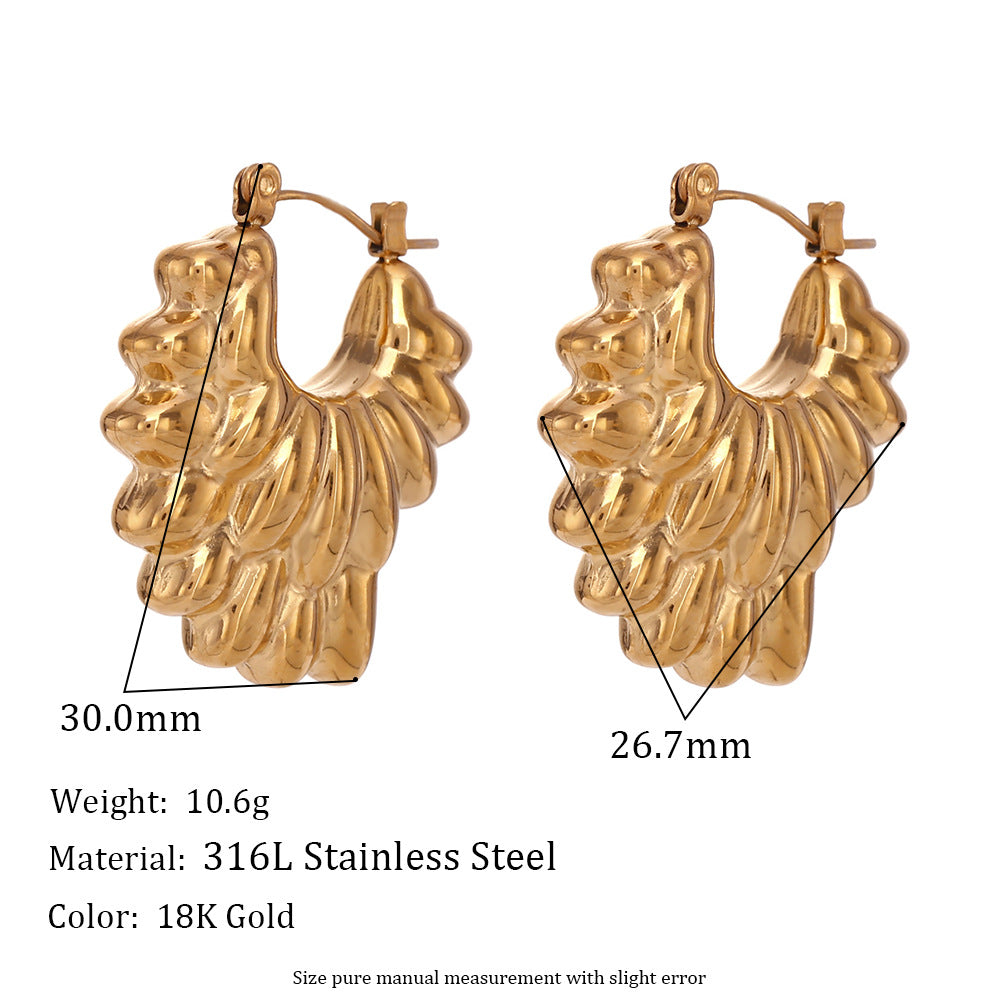 Orecchini a Clip da Donna in Acciaio Inox con Stampa Geometrica Serpente Vintage, Placcati Oro 18K